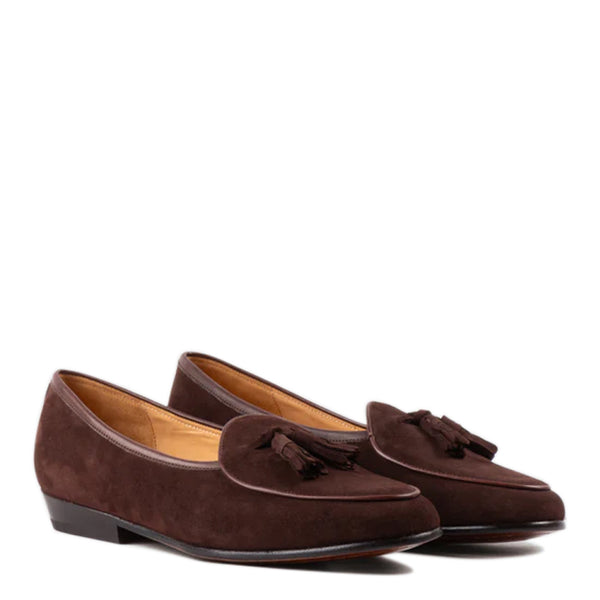 Classic Design Suede Leather Tassel Yellow Loafer - Brown
