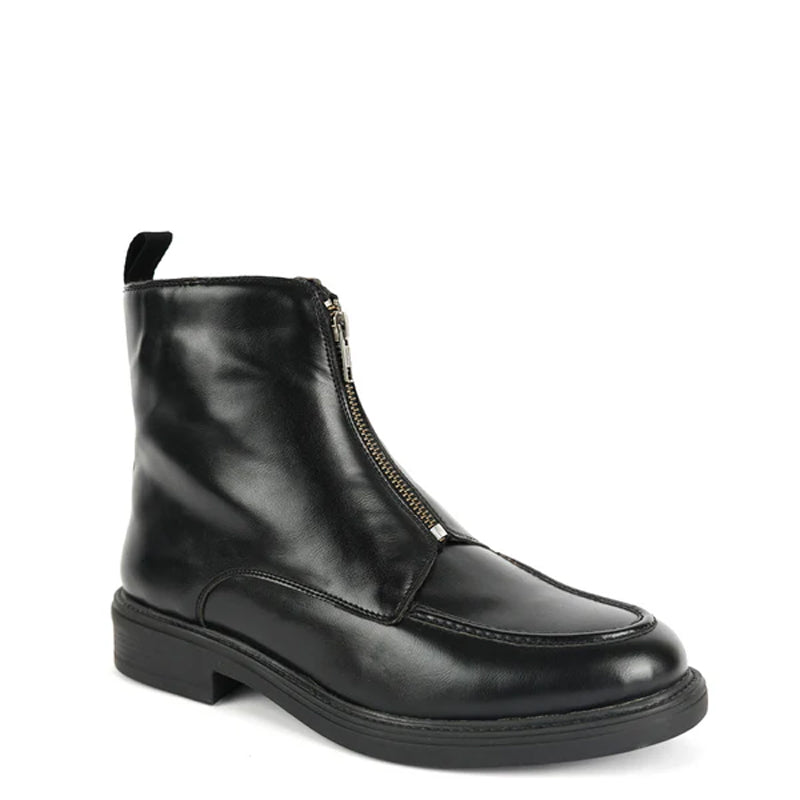 Polished Leather Front Zip-Up Brown Boot For Men
