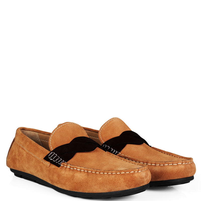 Penny Suede Cross Strap Leather Loafers