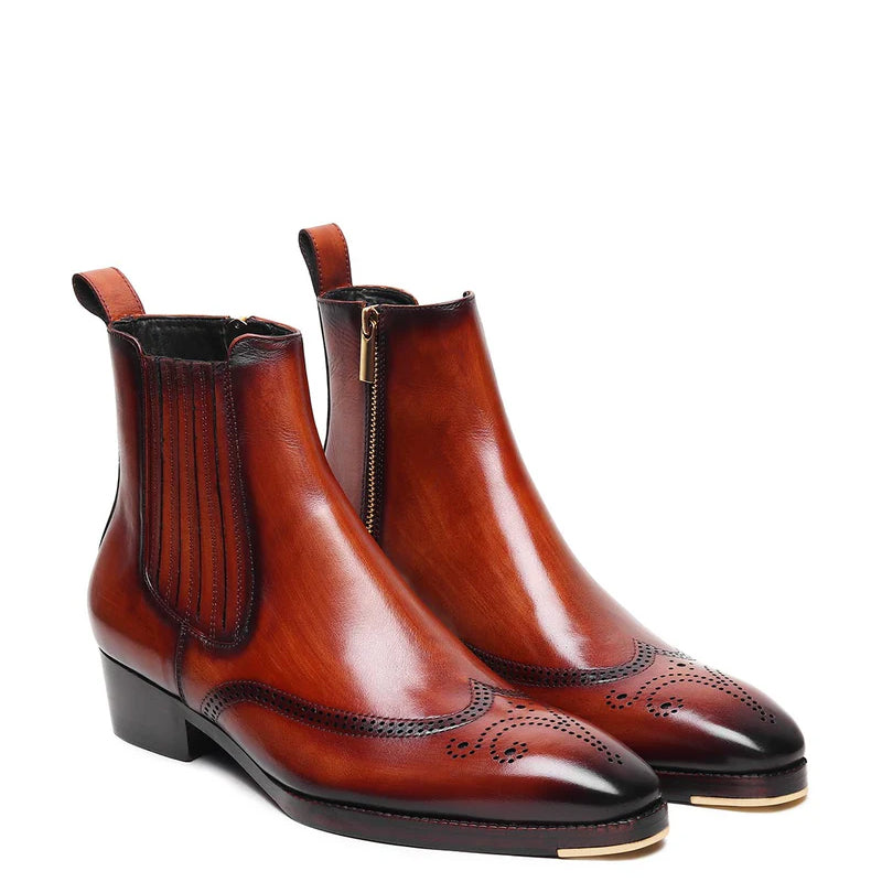 Men Leather Wingtip Side-Zipper Chelsea Boots