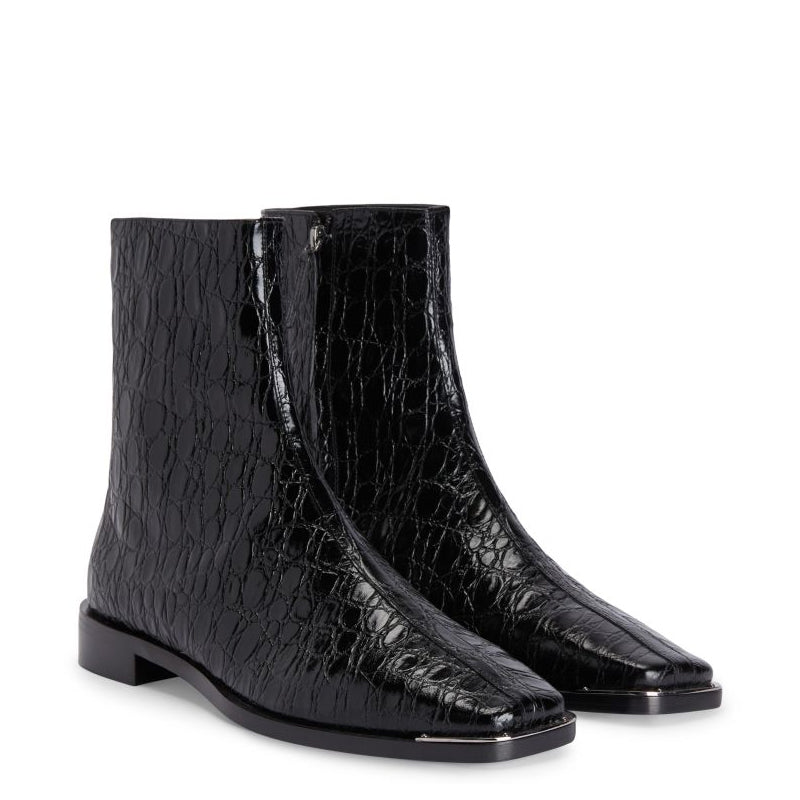 Croco Print Embossed Leather Chelsea Boots