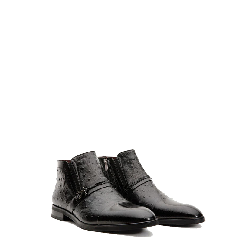 Black Leather Ankle Zip-Up Boot for Men