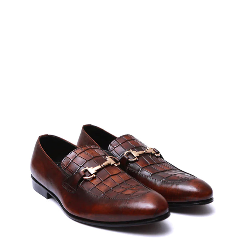 Croc Handmade Leather Loafers With Buckled