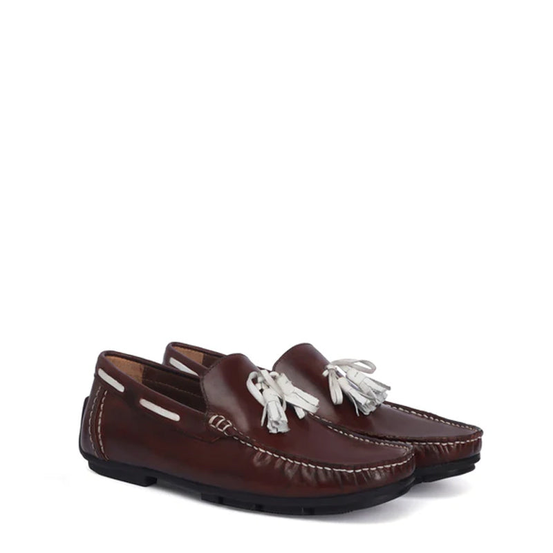 Leather Bow Side Lacing Tassel  Loafers