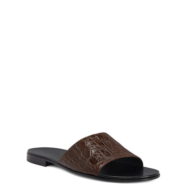 Pure Leather Croco Textured Sandal - Brown