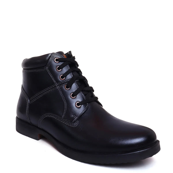 Leather Lace Up High Ankle Boot Tan for Men - Black