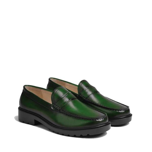 Platform Plain Loafer Shoes - Green