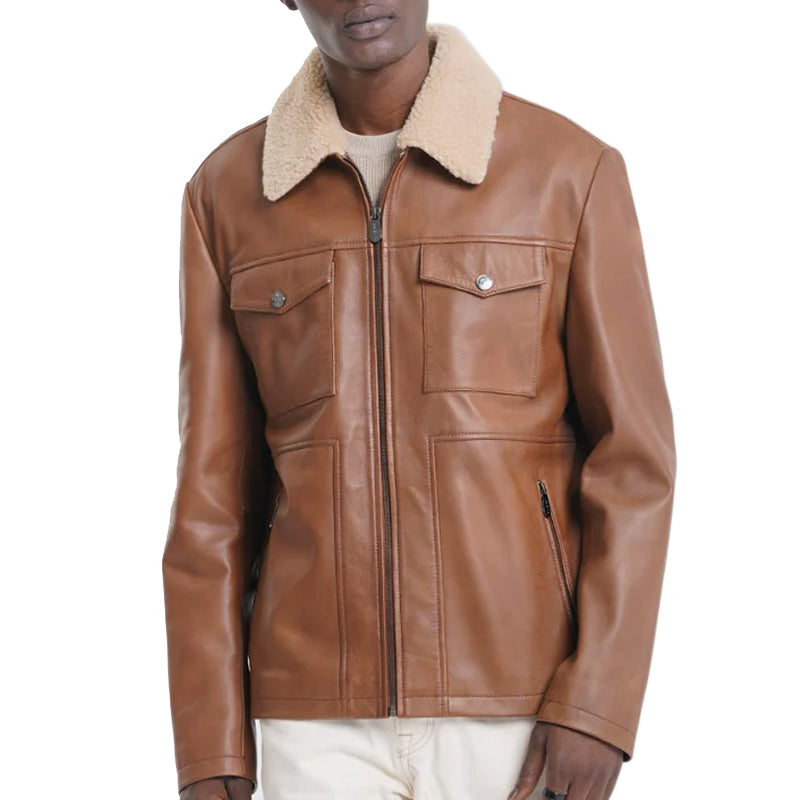 Fur Collar Leather Jacket For Men