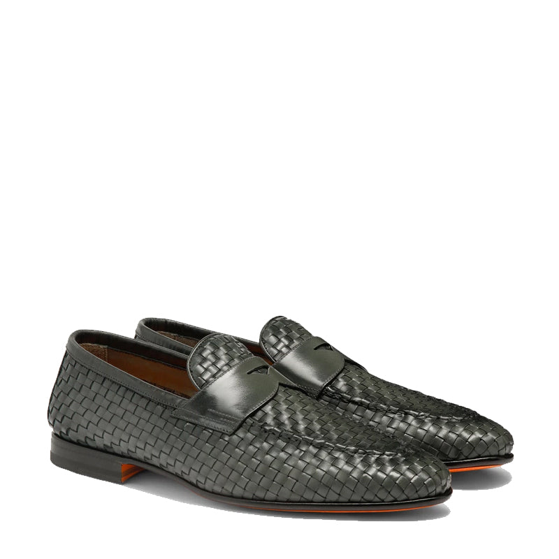 Penny Woven Shiny Leather Loafers