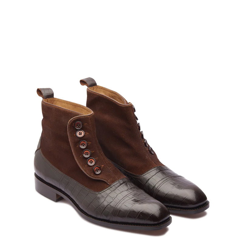 Classic Leather Suede Chelsea Button Boots