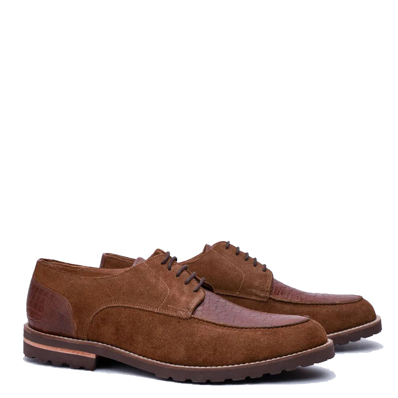 Suede Dual Tone Croco Leather Derby Shoes