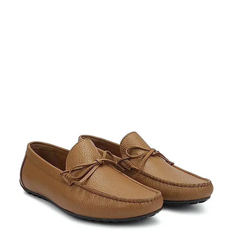 Men Round Toe Leather Driving Tan Loafer