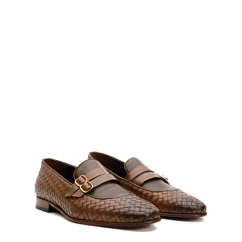 Black Double Monk Strap Woven Men Shoe