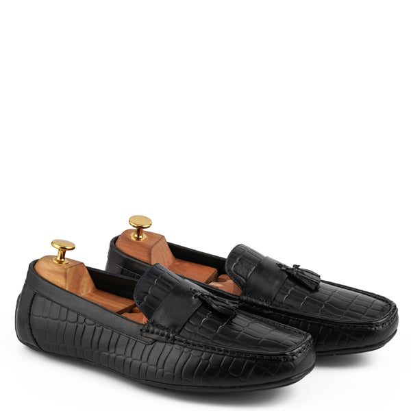 Premium Handmade Solid Leather Tassel Loafer - Black