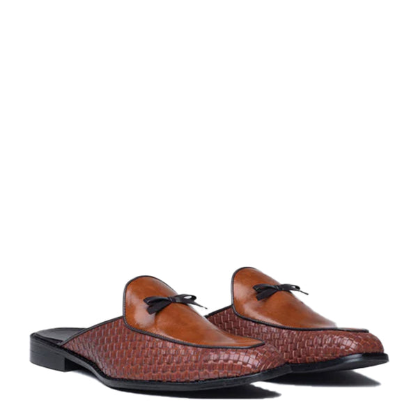 Men Textured Square Toe Leather Mules