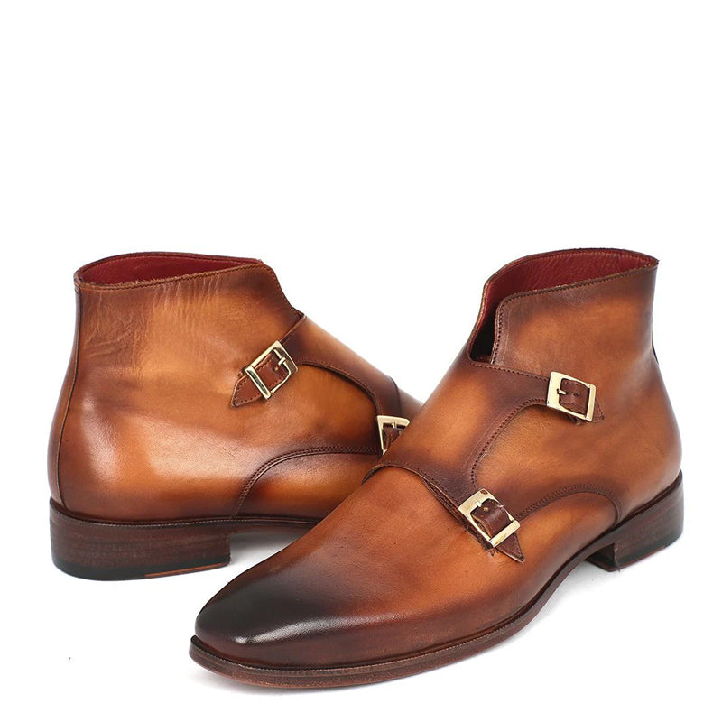 Men Double Monkstraps Leather Ankle Boots