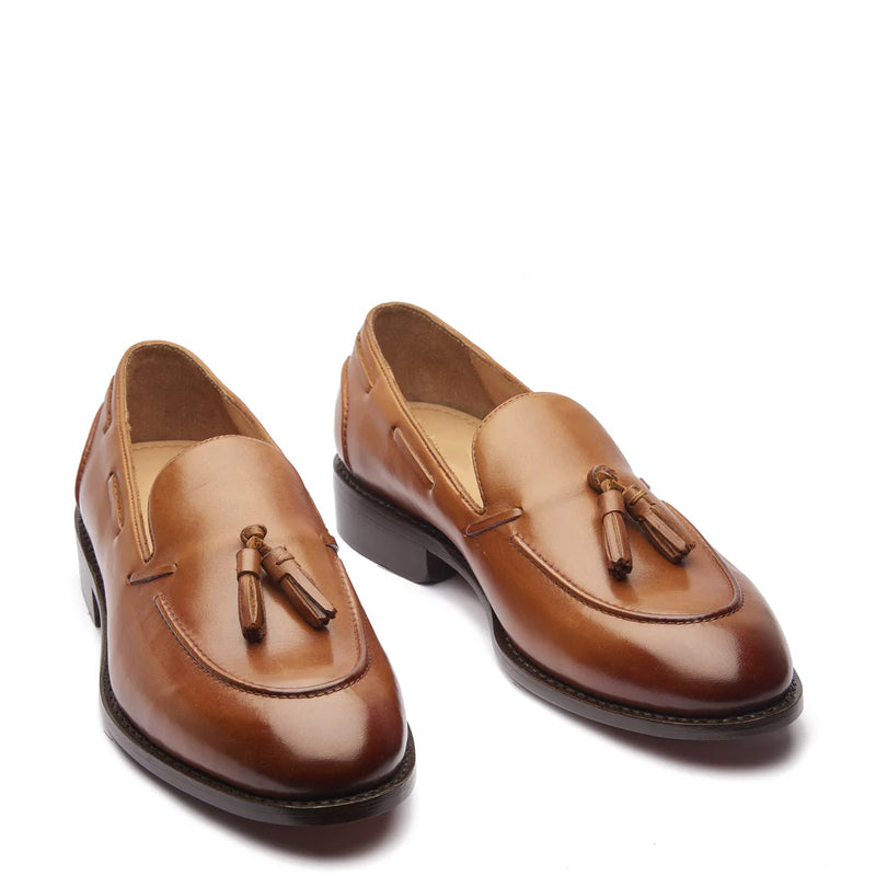 Classic Handmade Solid Leather Tassel Loafer Tan hover image