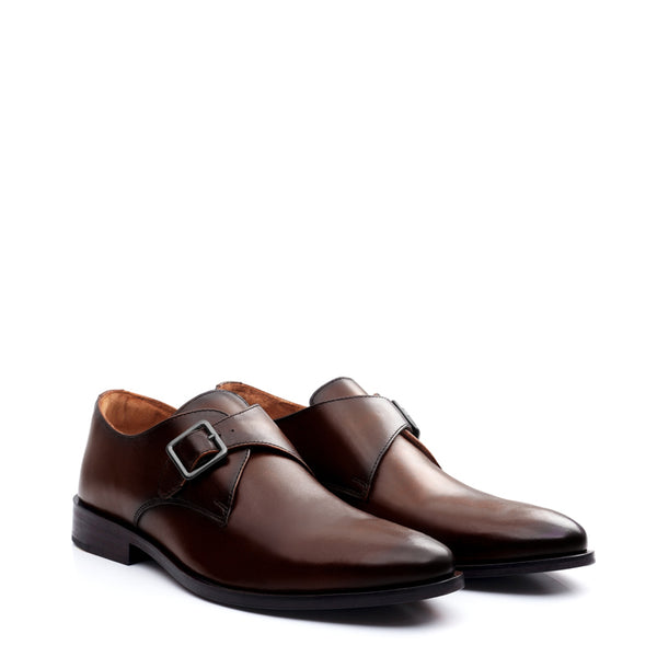 Premium Single Monk Strap Leather Shoe For Men - Brown