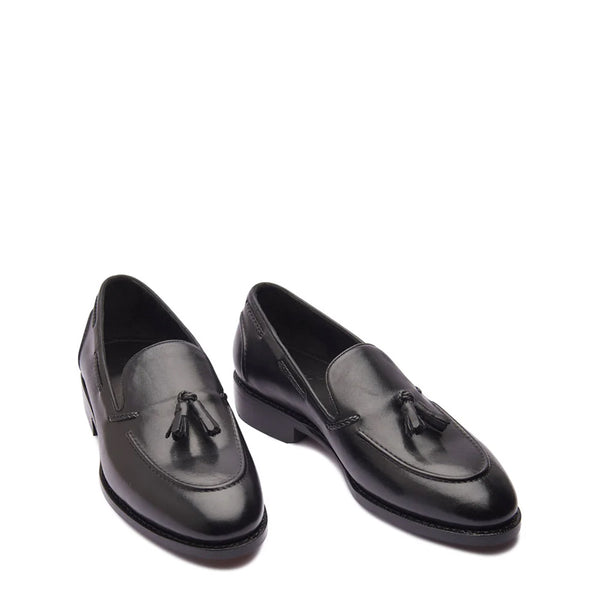 Premium Leather Slip On Tassel Loafer - Black