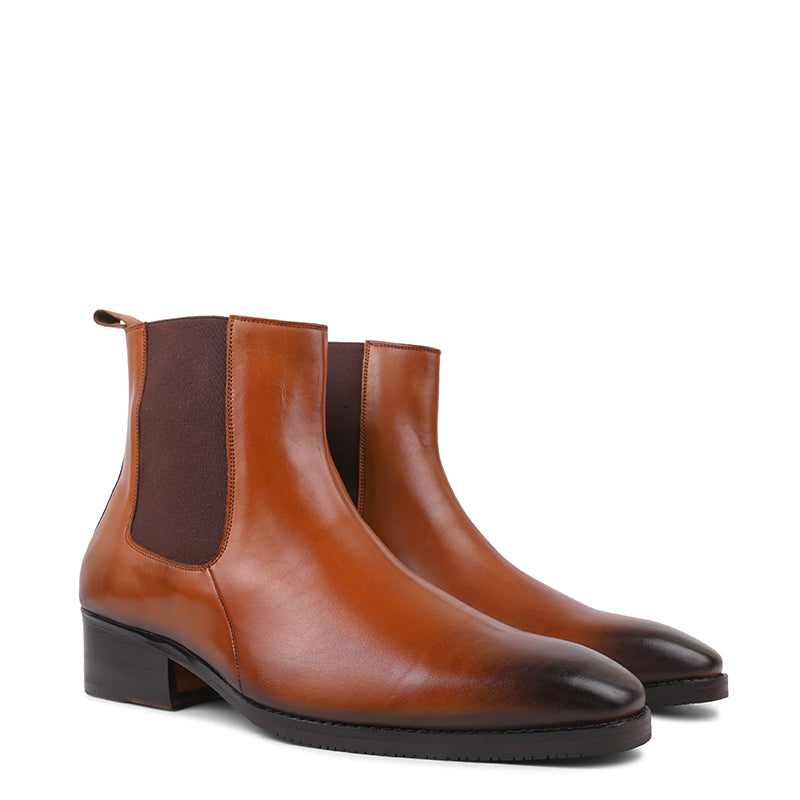 Men Solid High-Top Leather Chelsea Boots