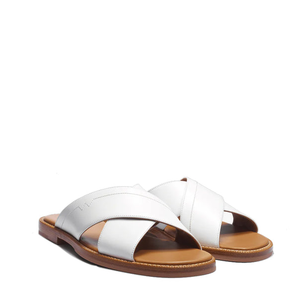 Leather Cross Strap Sandals For Men - White