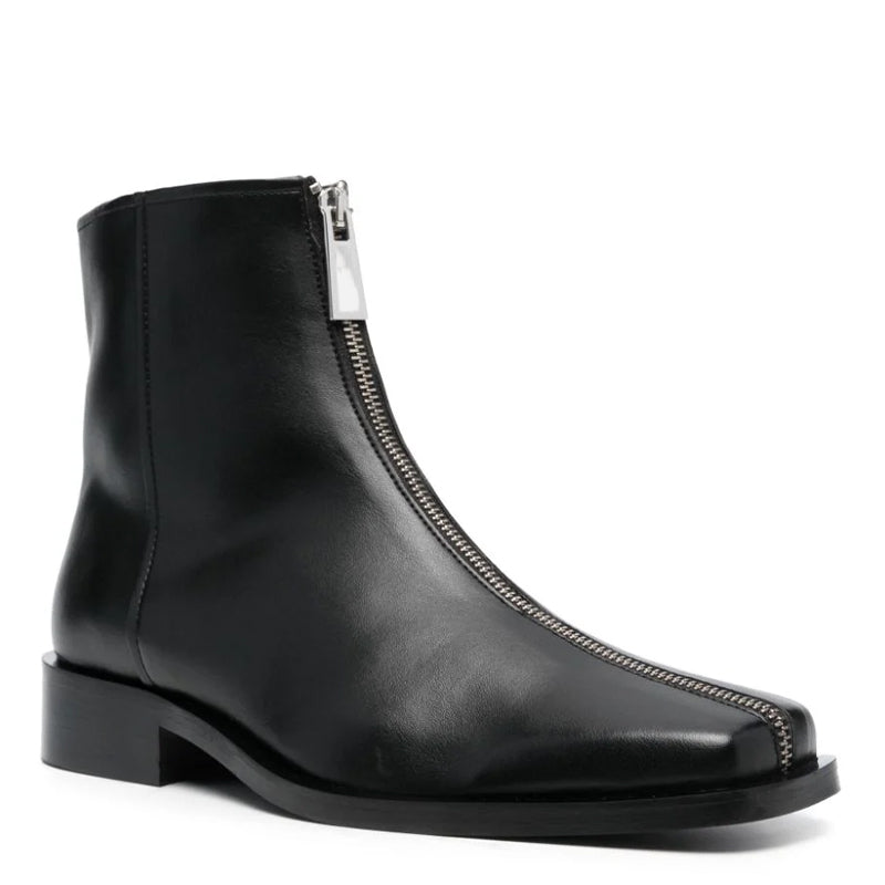 Front Zip Leather Boots