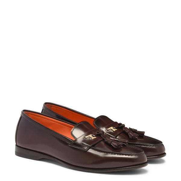 Polished Leather Tassel Loafer For Men - Brown