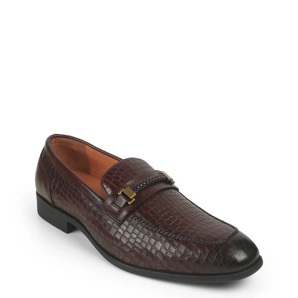 Men Crocodile Pattern Leather Stylish Loafer - Brown