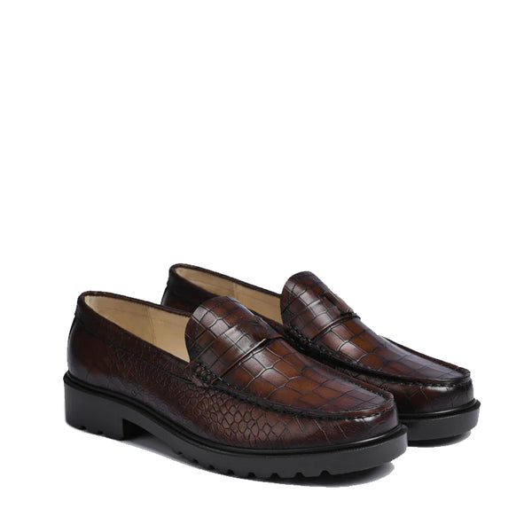 Men s Round Toe Croc Loafers - Brown