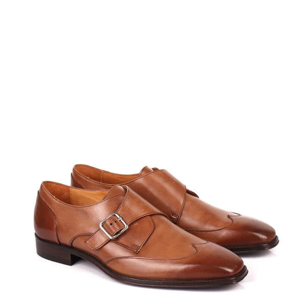 Premium Solid Leather Single Monk Straps Tan Shoe