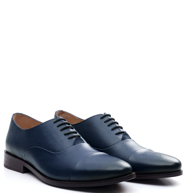 Men Captoe Polished Leather Plain Oxford Shoe Black