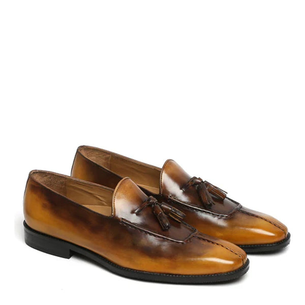 Men Slip On Leather Tassel Loafer - Tan/Brown