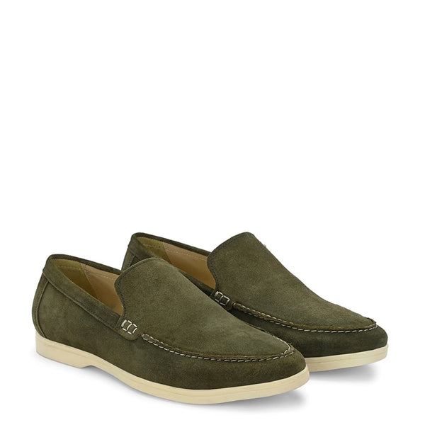 Suede Leather Moccasin Loafer Shoe For men - Olive Green