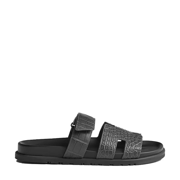 Croco Leather Luxury Sandals - Black