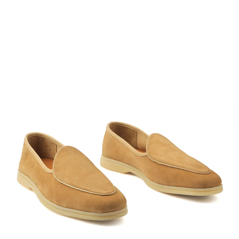 Suede Leather Solid Green Loafers For Men