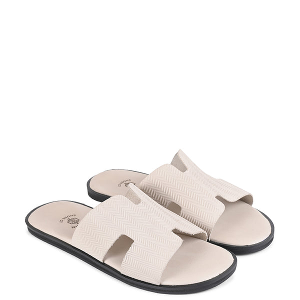 Luxury H Style Leather Sky Slipper For Men - Beige