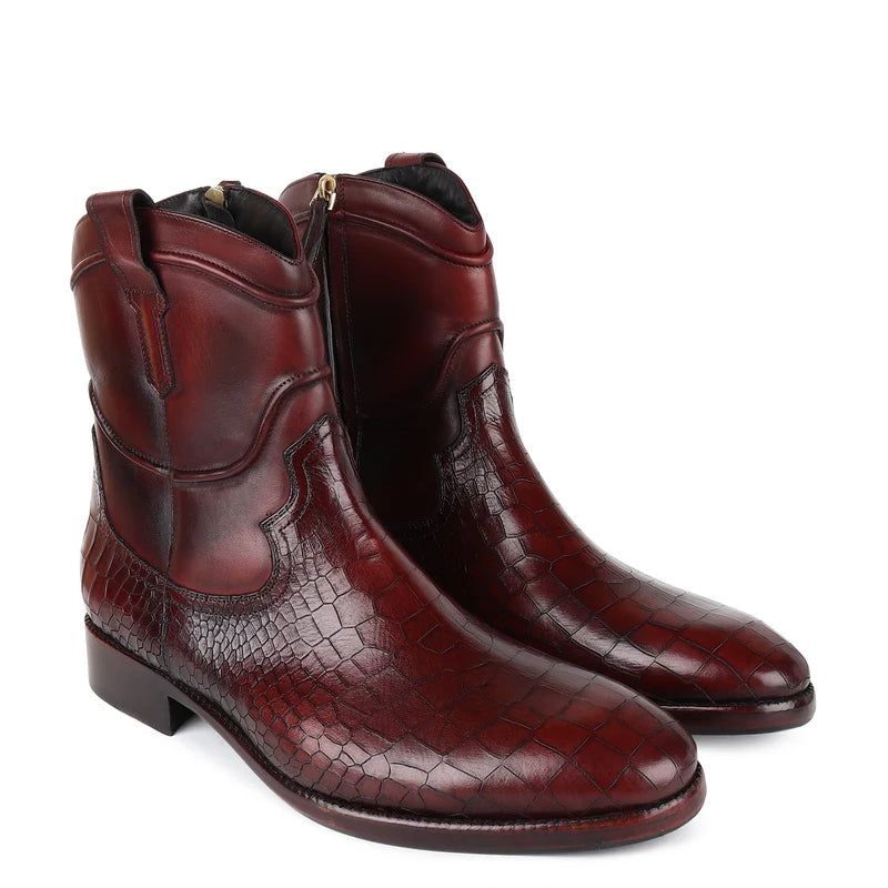 Croco Patina Leather Cowboy Zip Boots