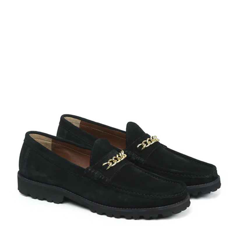 Suede Leather Loafers With Golden Chain