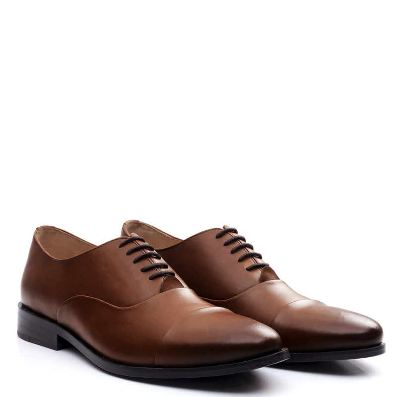 Men Captoe Polished Leather Plain Oxford Shoe Black