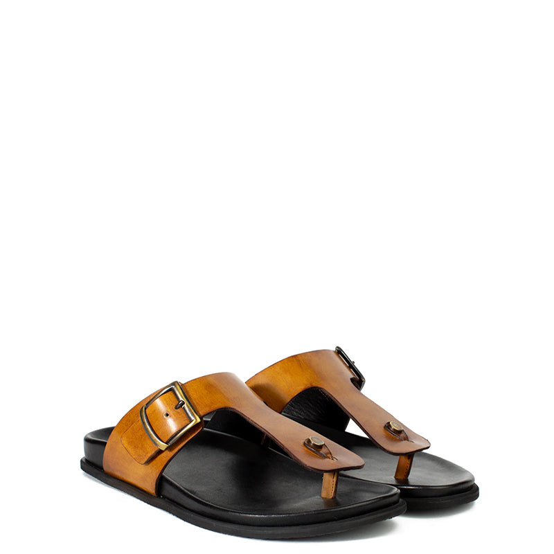 Men Slip-On Leather Buckle Sandals