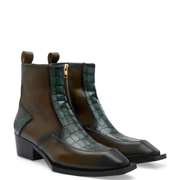 Luxury Croco Textured Leather Side Zipper Boot