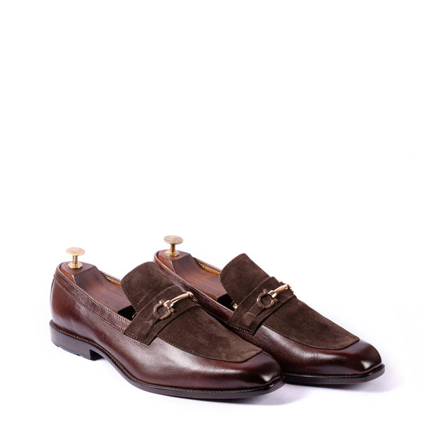 Men Suede Upper Horsebit Buckled Leather Loafer