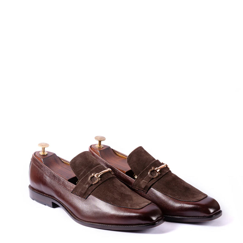 Men Suede Upper Horsebit Buckled Leather Loafer Brown