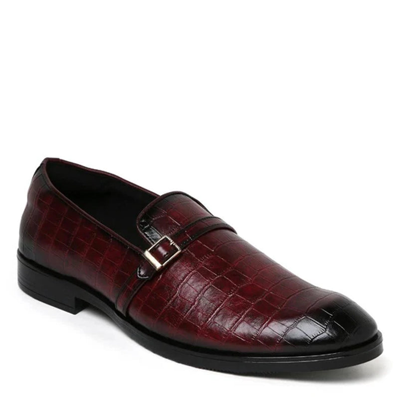 Croco Textured Leather Loafer With Side Buckle