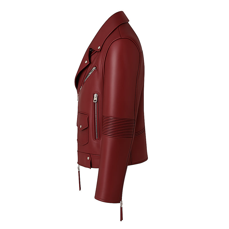 Men's Tan Leather Biker Jacket with Zippers