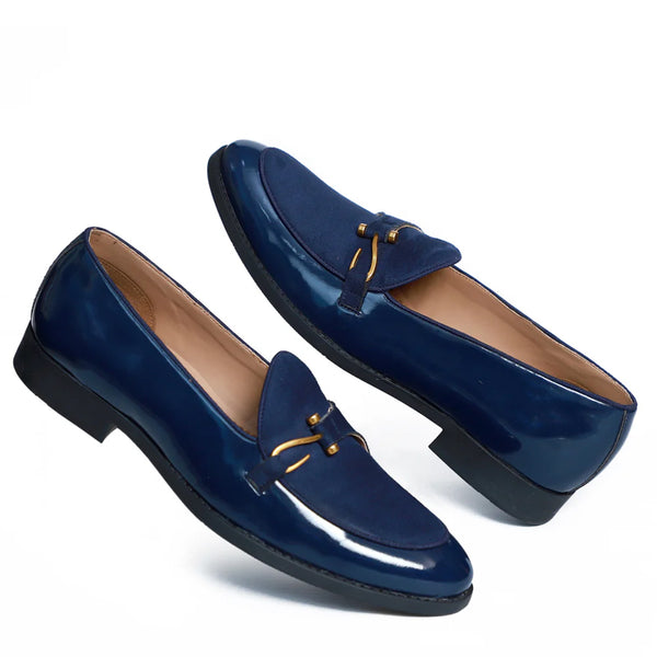 Patent Handmade Leather Loafer For Men - Blue