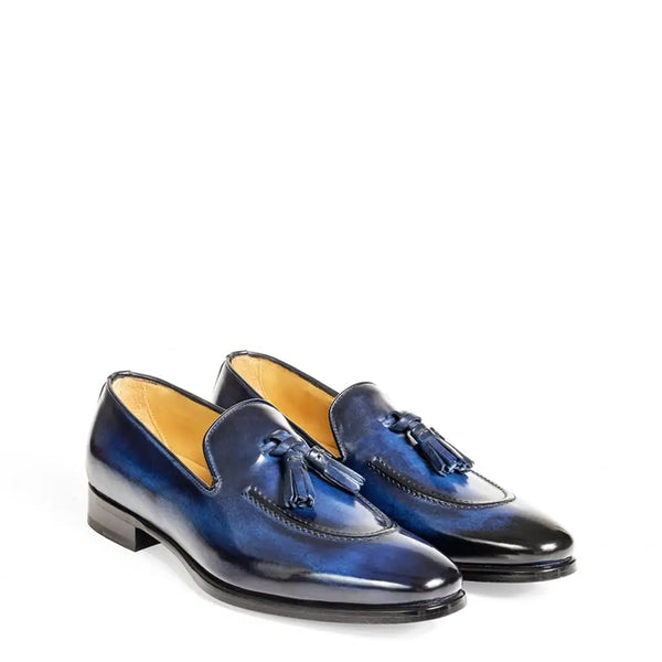 Pure Shiny Leather Tassel Burgundy Loafer - Blue