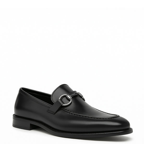 Men s Horse bit Leather Buckle Loafer - Black