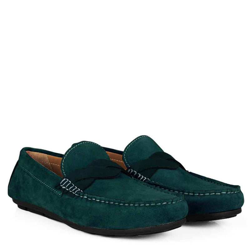 Penny Suede Cross Strap Leather Loafers