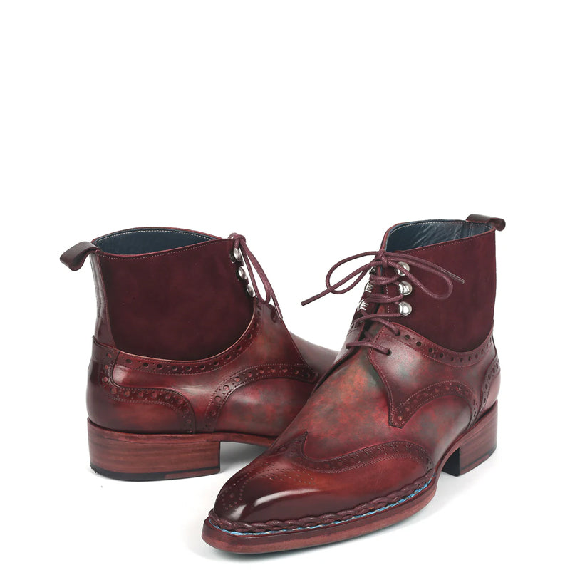 Men Handmade Lace Up Leather Wingtip Ankle Boots